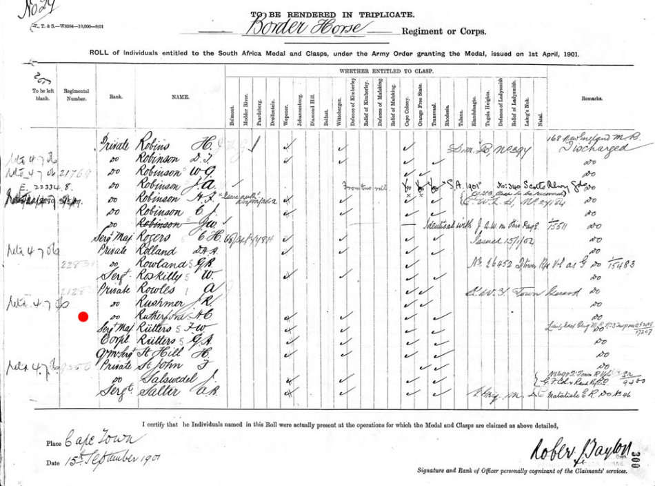 Boer War QSA Medal to Pte. H.C. Rutherford Border Horse