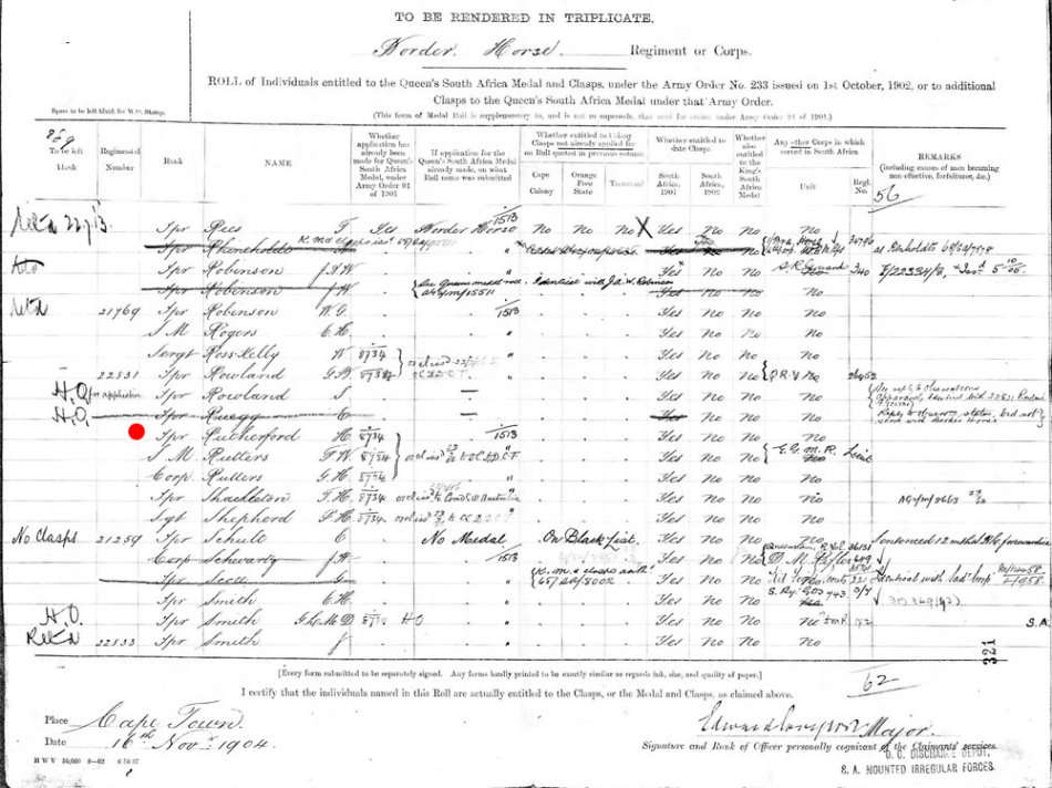 Boer War QSA Medal to Pte. H.C. Rutherford Border Horse