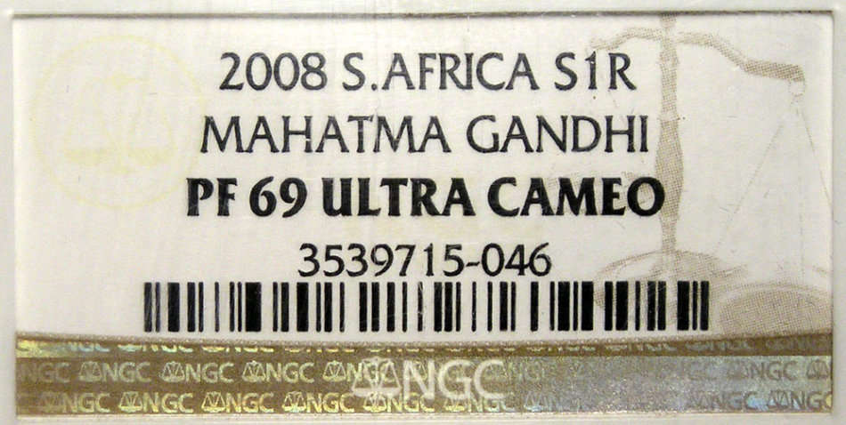 2008 Proof Silver Rand: MAHATMA GANDHI * NGC PF69 UC *