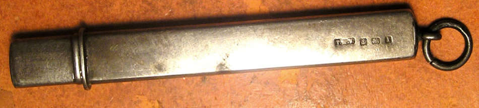 Silver Pencil Holder Doubling as Inches Measuring Rod and Pair of Silver Cuff Links