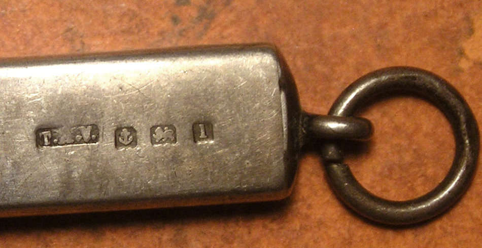 Silver Pencil Holder Doubling as Inches Measuring Rod and Pair of Silver Cuff Links