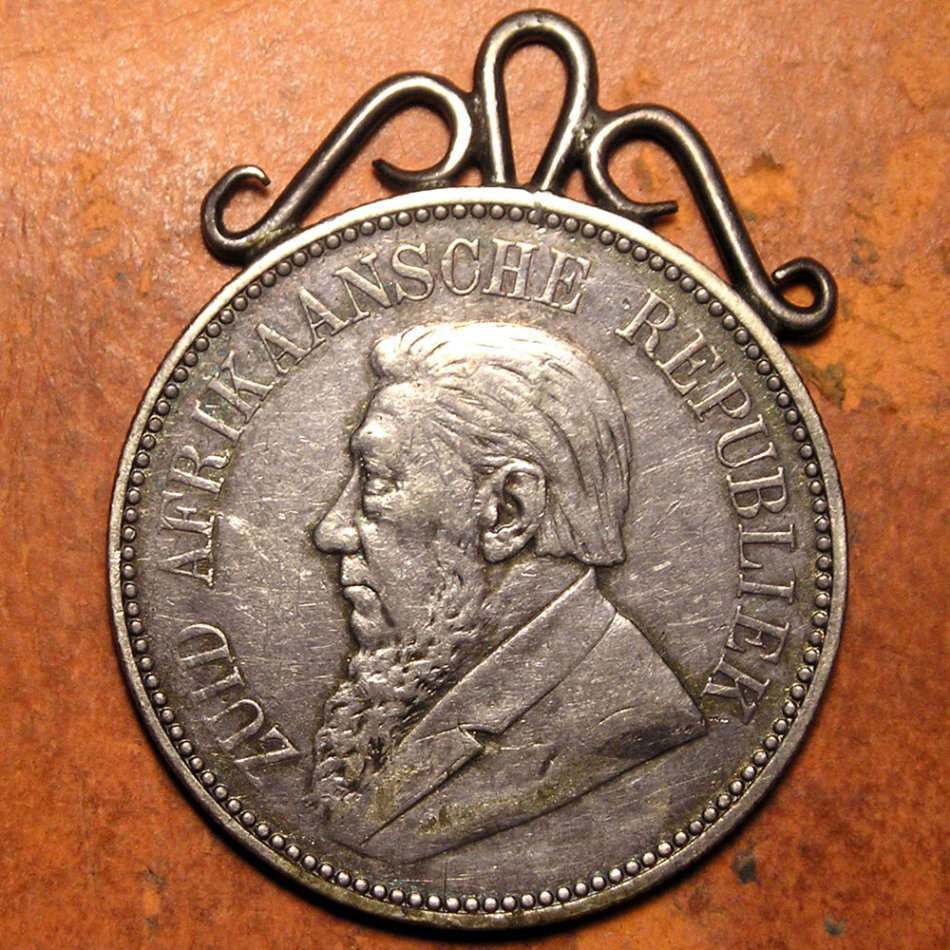 ZAR: 1897 Kruger Silver 2 1/2 Shillings  made into a Boer War Souvenir Pendant