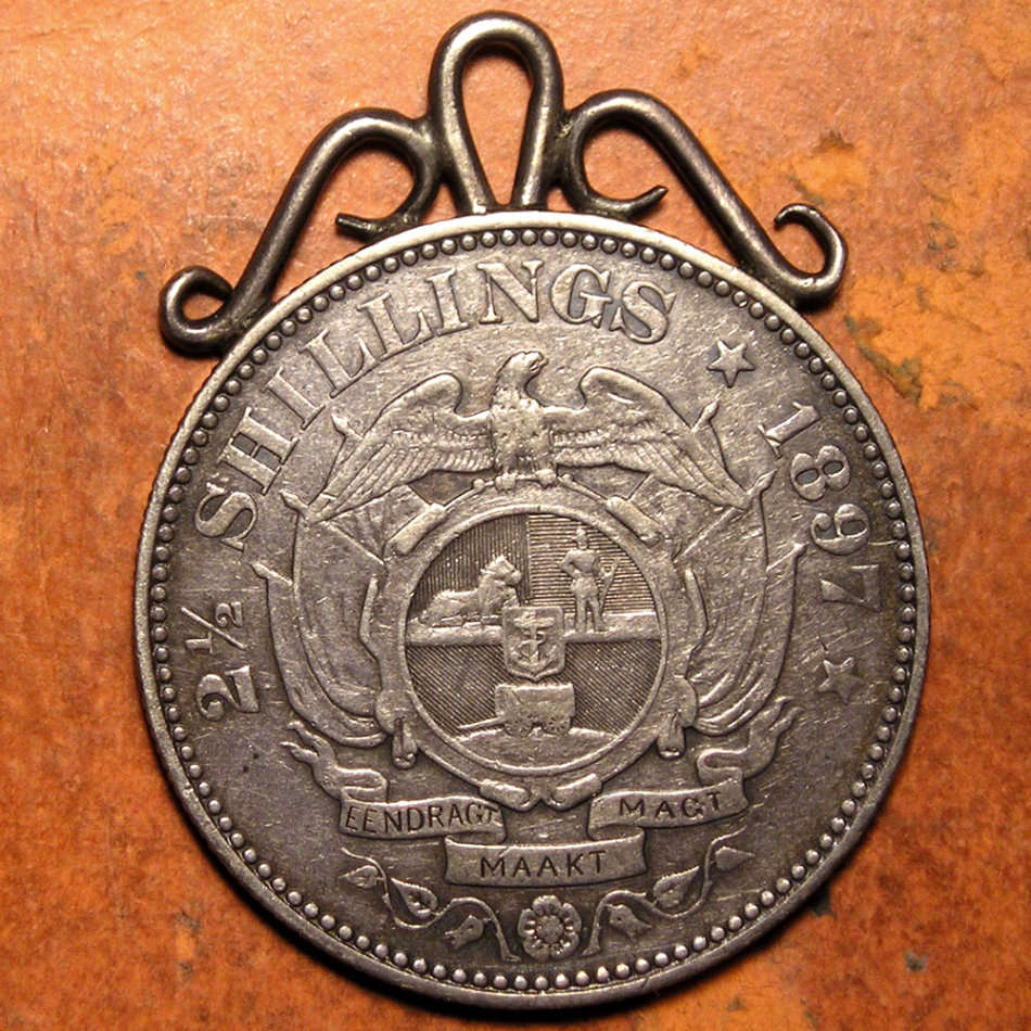 ZAR: 1897 Kruger Silver 2 1/2 Shillings  made into a Boer War Souvenir Pendant