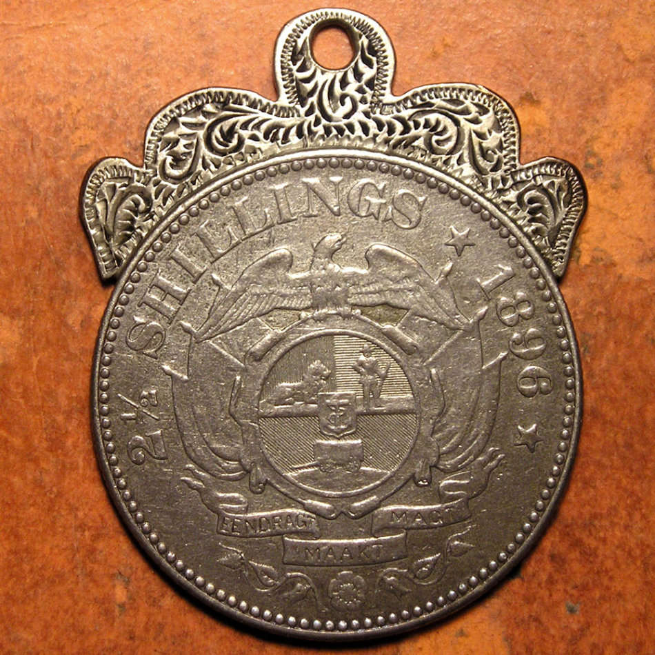 ZAR: 1896 Kruger Silver 2 1/2 Shillings  made into a Boer War Souvenir Pendant
