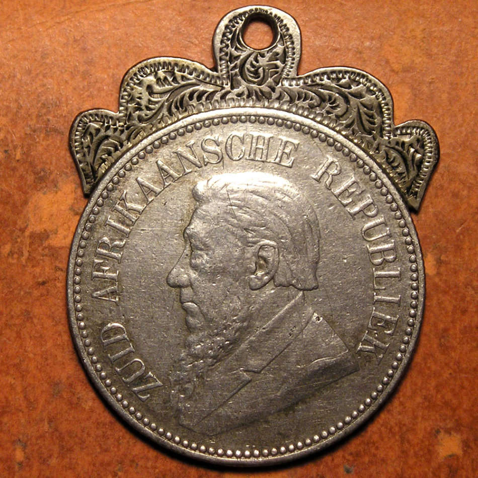ZAR: 1896 Kruger Silver 2 1/2 Shillings  made into a Boer War Souvenir Pendant