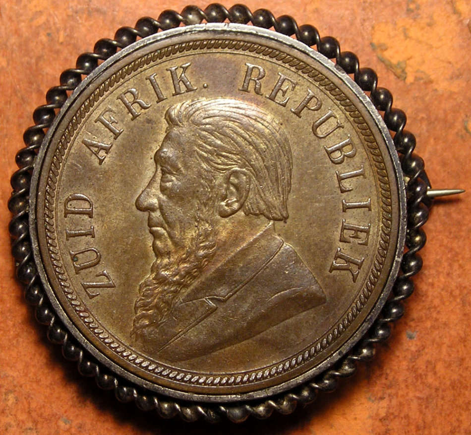 ZAR: 1898 Kruger Silver Penny made into a Boer War Souvenir Brooch