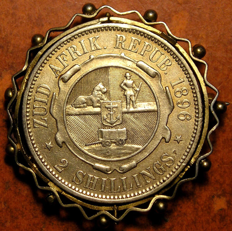 ZAR: 1896 Kruger Silver 2 Shillings made into a Boer War Souvenir Brooch