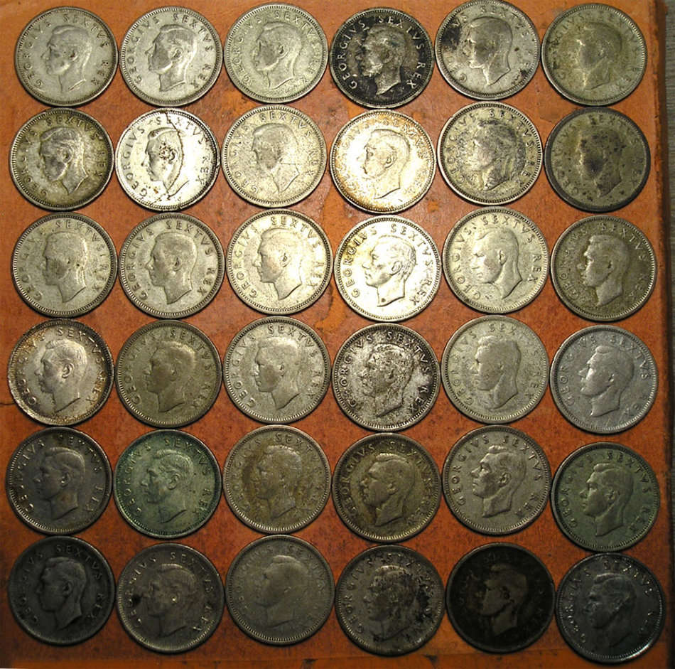 A Collection of King George VI Silver Sixpences - 36 Coins