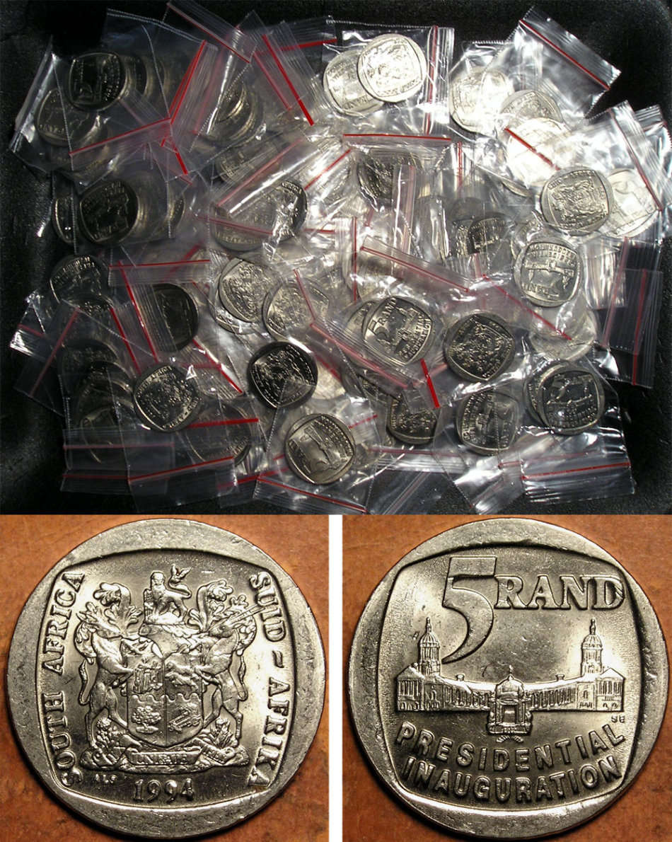 100 x 1994 Mandela Inauguration 5 Rand coins * HIGH GRADE * Bid per coin to take all