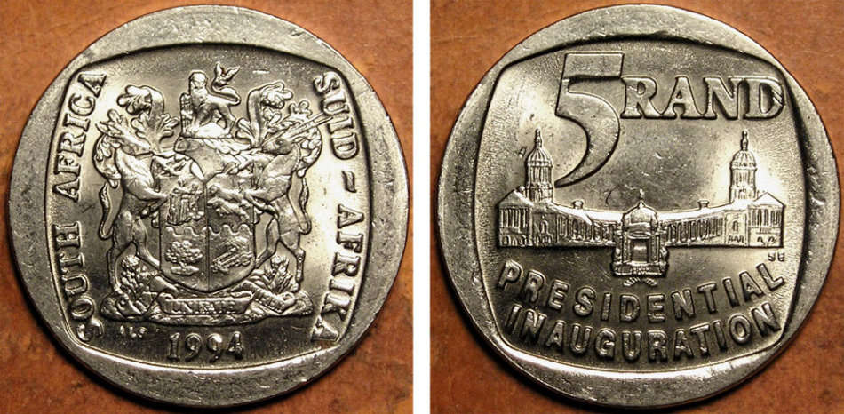 100 x 1994 Mandela Inauguration 5 Rand coins * HIGH GRADE * Bid per coin to take all