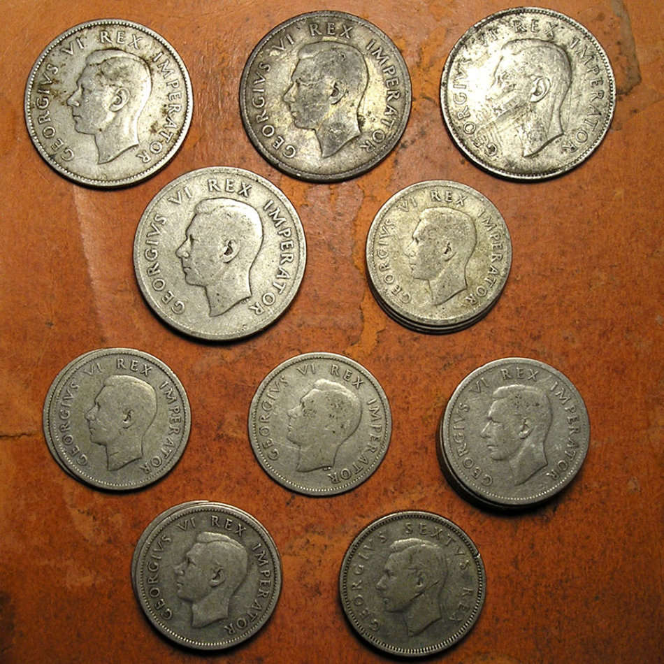 King George VI Five (x5) Silver (80%) 2 Shillings + Seventeen (x17) Silver (80%) Shillings