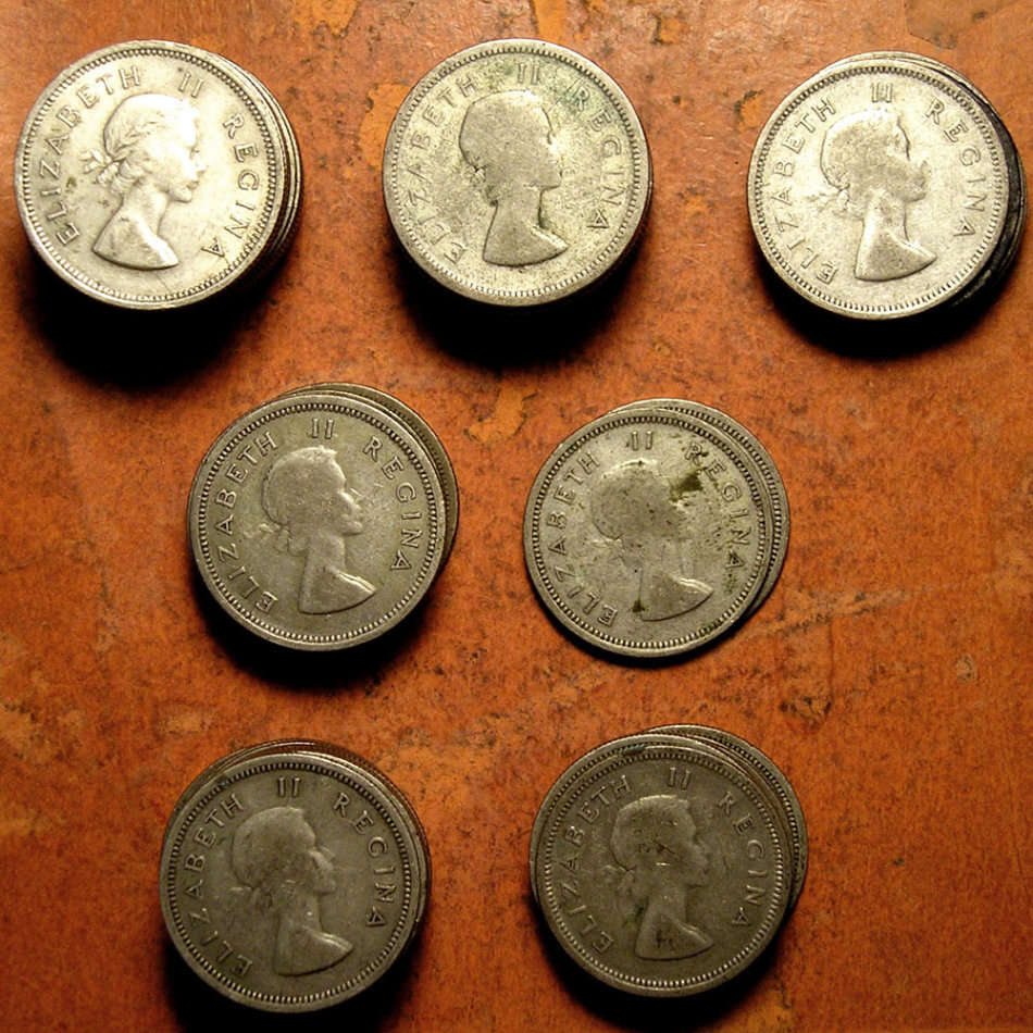 Fifty Six (x56) Queen Elizabeth II Silver (50%) Shillings