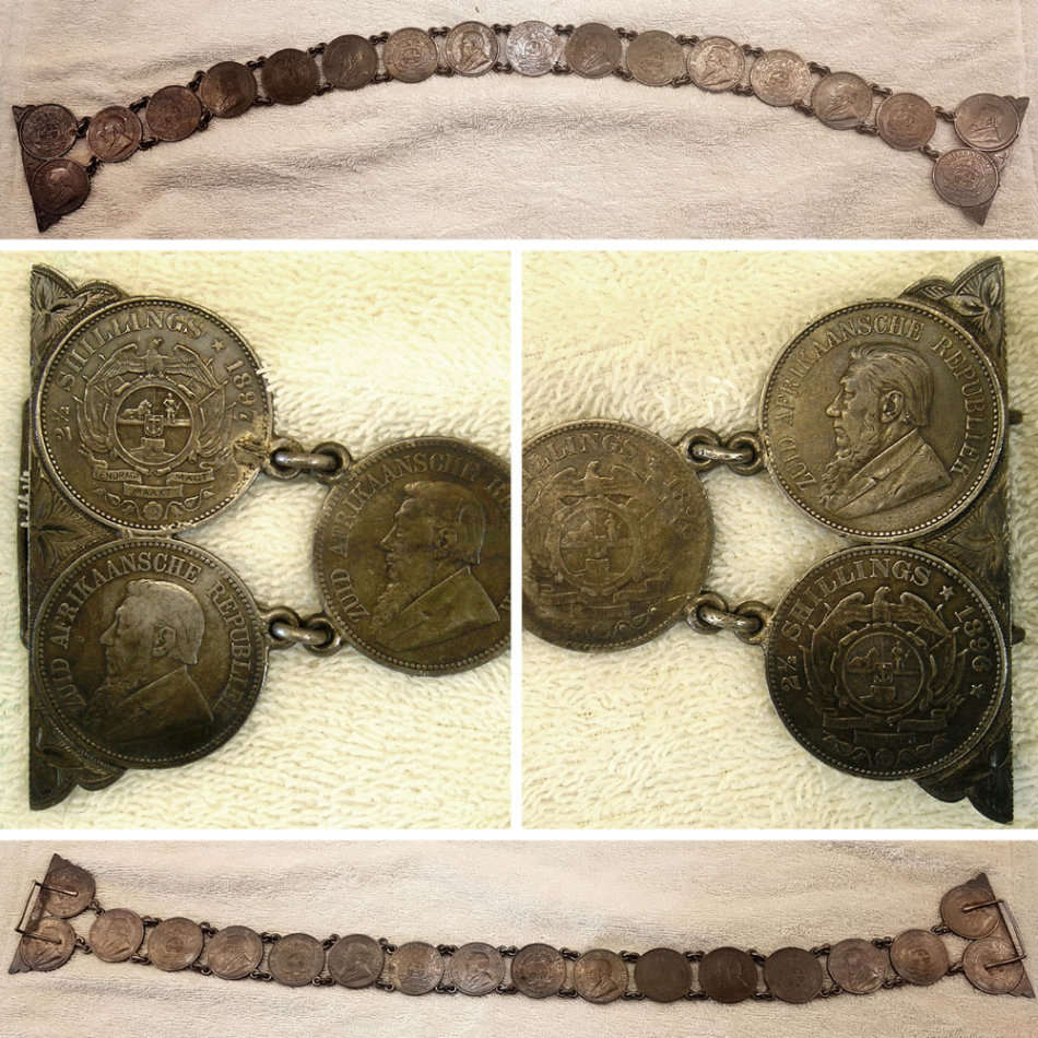 Boer War: A Magnificent Money Belt made from Eighteen (x18) Silver ZAR Halfcrowns - Length 57cm