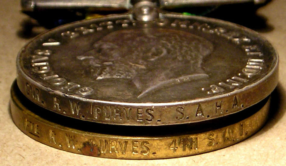 WWI War & Victory Medals to Private PW  Purves 4th SAI Wounded in Action