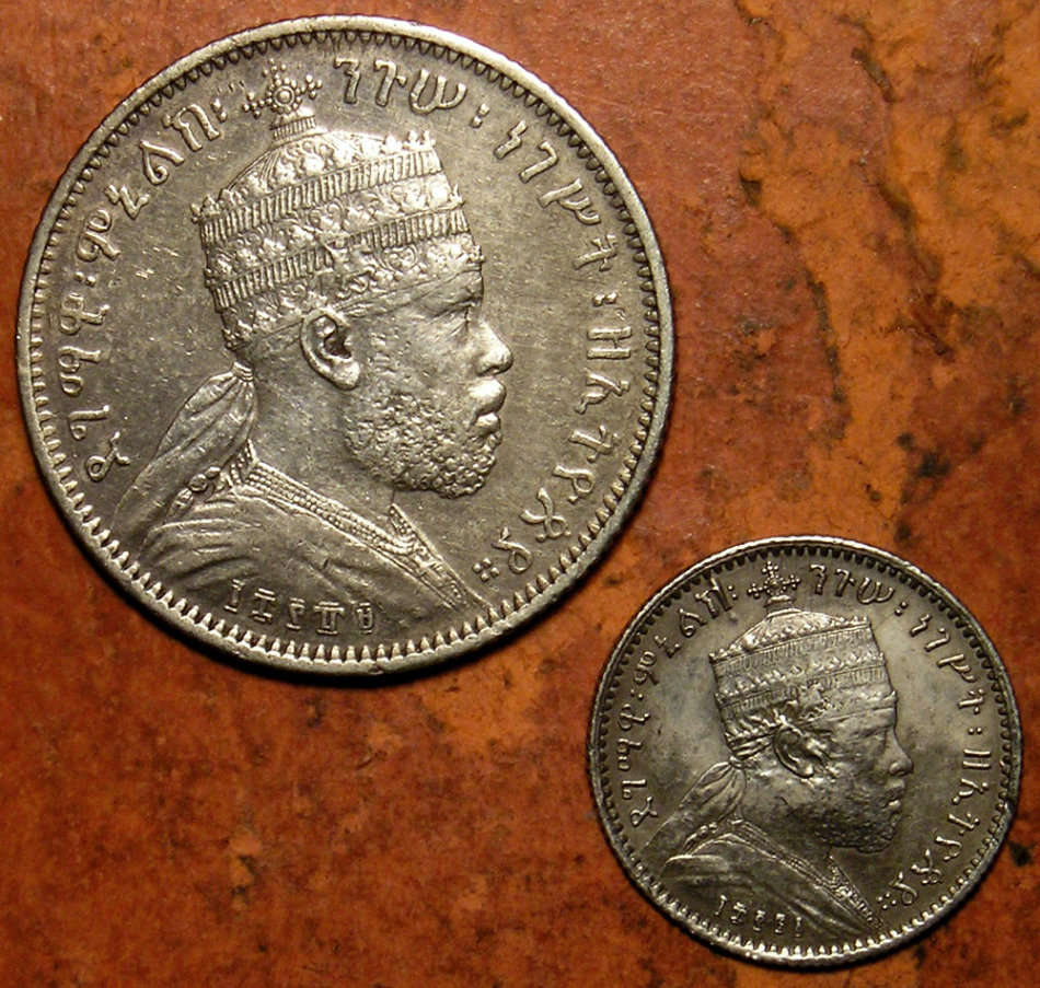 Ethiopia: Menelik II EE1889-A (1877) Silver 1/4 Birr + EE1891-A (1899) Silver Girsh