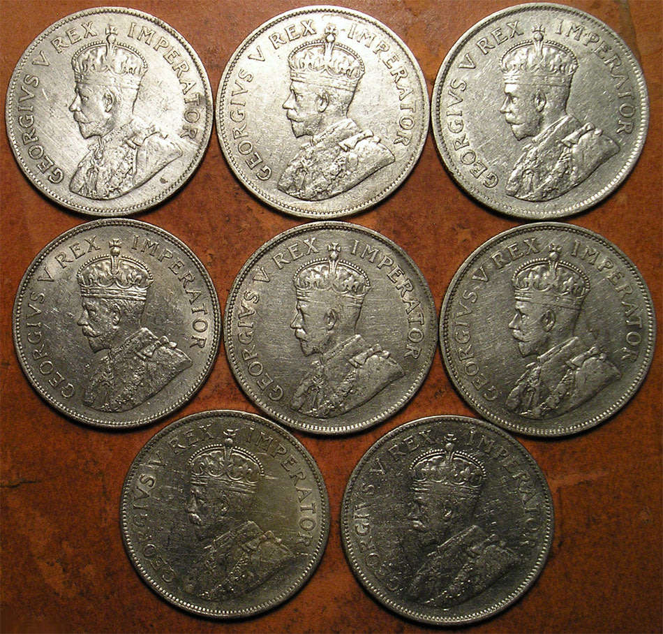 8 x King George V Silver 2 1/2 Shillings * F+ to VF ** One Bid for All *