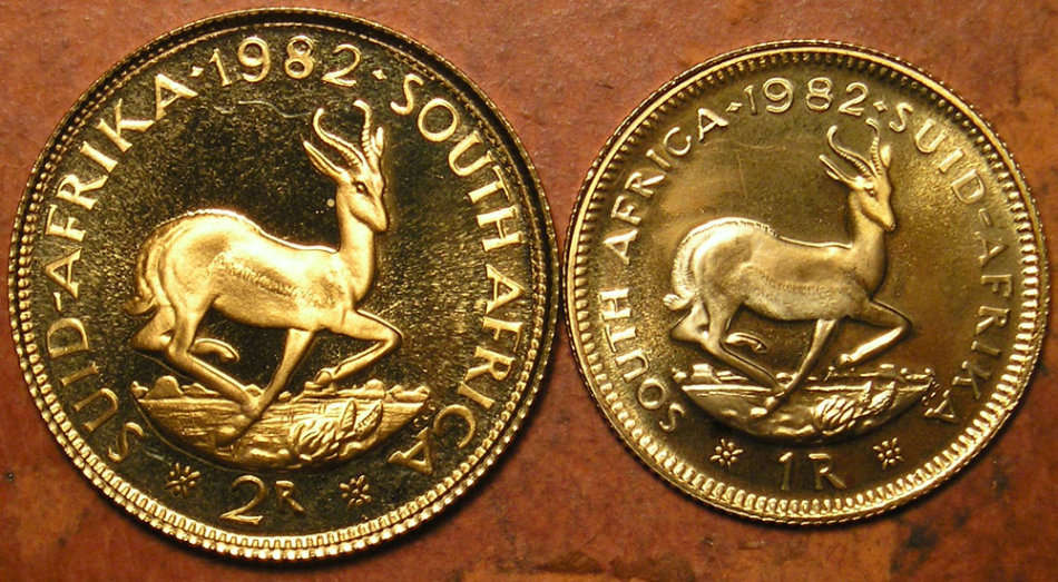 1982 Twin Set with Proof Gold 1 Rand and 2 Rand Gold Coins