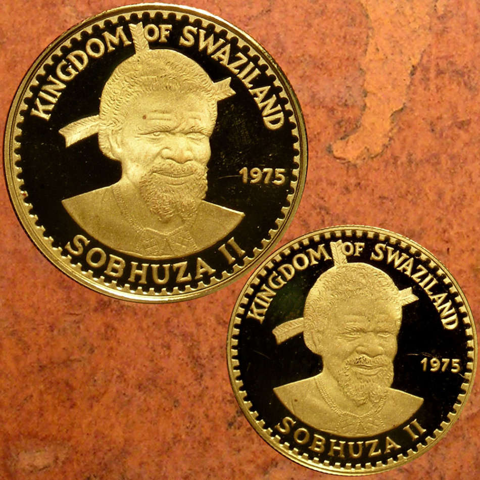 Swaziland: 1975 King Sobhuza II 75th Birthday Cased Proof Gold Twin Set * 0.37 Troy Oz *