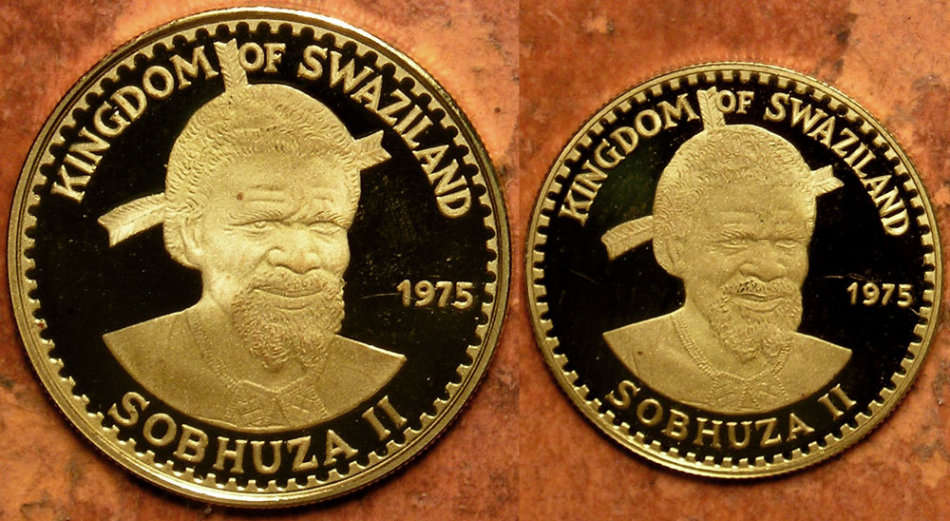 Swaziland: 1975 King Sobhuza II 75th Birthday Cased Proof Gold Twin Set * 0.37 Troy Oz *