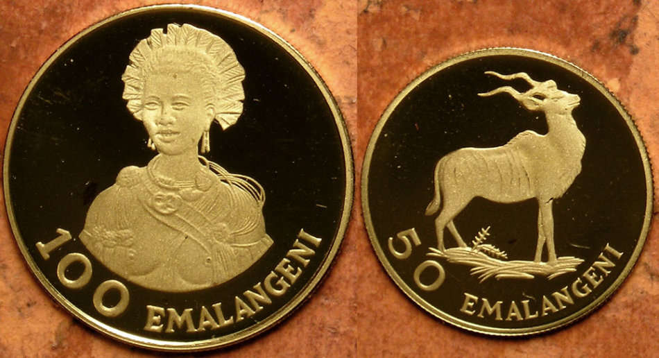 Swaziland: 1975 King Sobhuza II 75th Birthday Cased Proof Gold Twin Set * 0.37 Troy Oz *