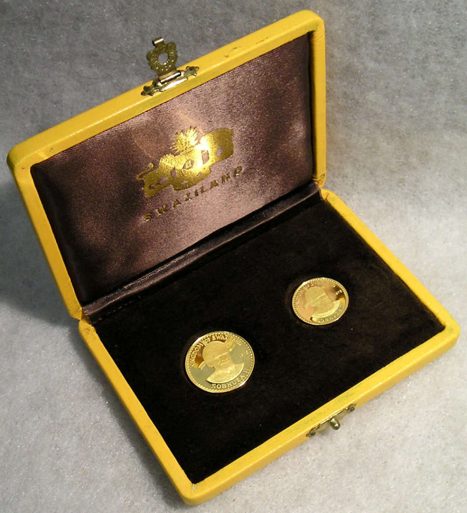Swaziland: 1975 King Sobhuza II 75th Birthday Cased Proof Gold Twin Set * 0.37 Troy Oz *