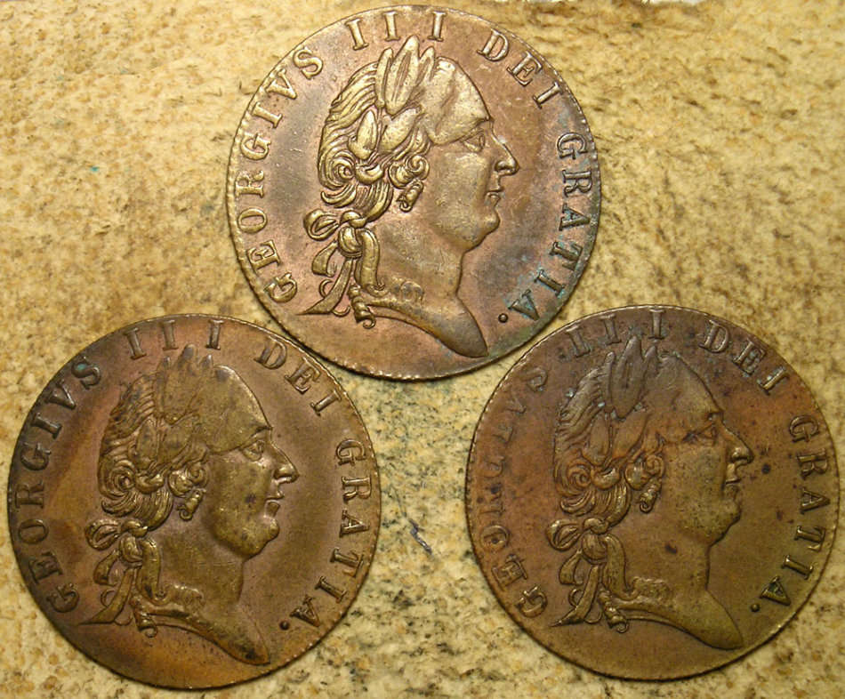 Great Britain: Three (x3) King George III Spade Guinea Brass Tokens dated 1790