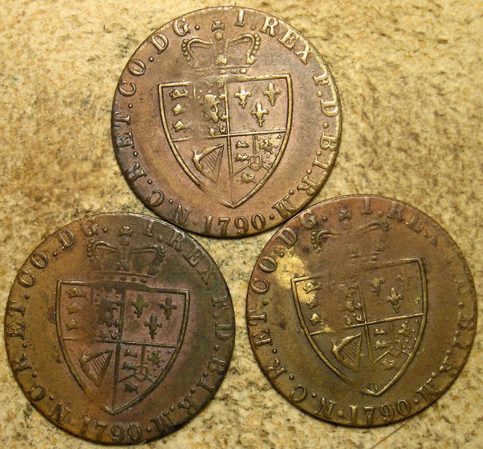 Great Britain: Three (x3) King George III Spade Guinea Brass Tokens dated 1790
