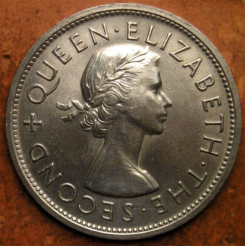 Southern Rhodesia: 1953 Queen Elizabeth II Rhodes Centenary Silver Crown * Upright Edge Letters *