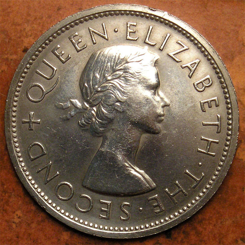 Southern Rhodesia: 1953 Queen Elizabeth II Rhodes Centenary Silver Crown * Inverted Edge Letters *