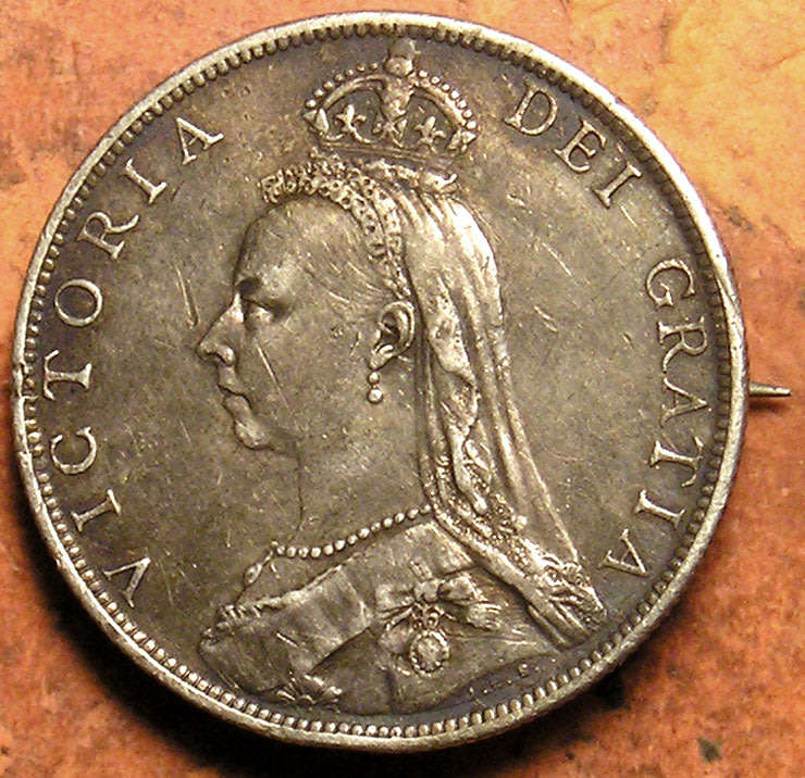 Great Britain: 1888 Queen Victoria Silver 2 Shillings (Florin) Brooch Mounted