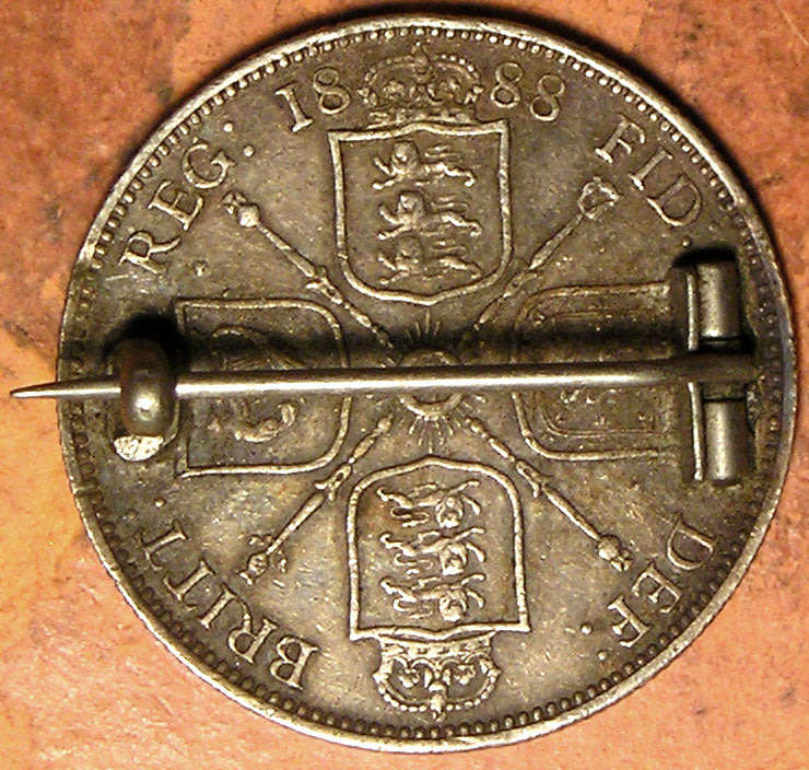 Great Britain: 1888 Queen Victoria Silver 2 Shillings (Florin) Brooch Mounted