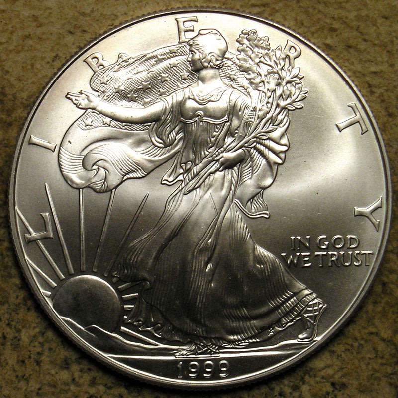 United States: 1999  Silver Eagle Dollar - 1 oz Fine Silver - 2 of 2