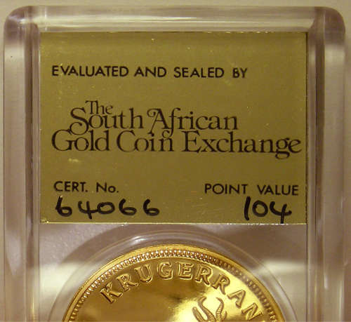 1982 Proof 1oz Gold Krugerrand Graded by The South African Gold Coin Exchange with Point Value 104