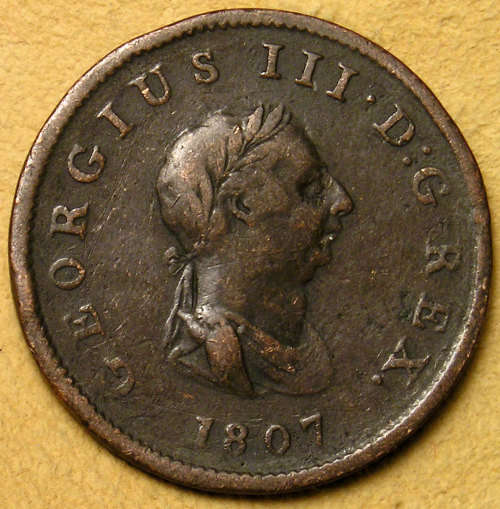 Great Britain: 1807 King George III Copper HalfPenny