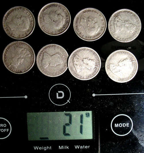 Australia: 1910-1945 Eight (x8) 92.5% Silver Sixpences