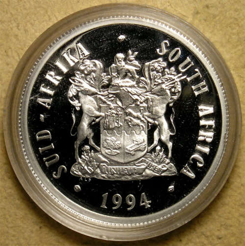 1994 Mandela Presidential Inaguration Proof Silver Rand in SAM Case