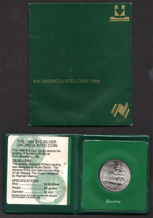 Australia: 1988 Uncirculted Commemorative Silver $10 In Original Mint Holder