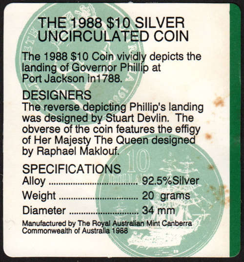 Australia: 1988 Uncirculted Commemorative Silver $10 In Original Mint Holder