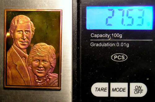 Prince Charles and Lady Diana Marriage 1981 Gold Stamp Replica in Case  *  18ct 27.5 gm *