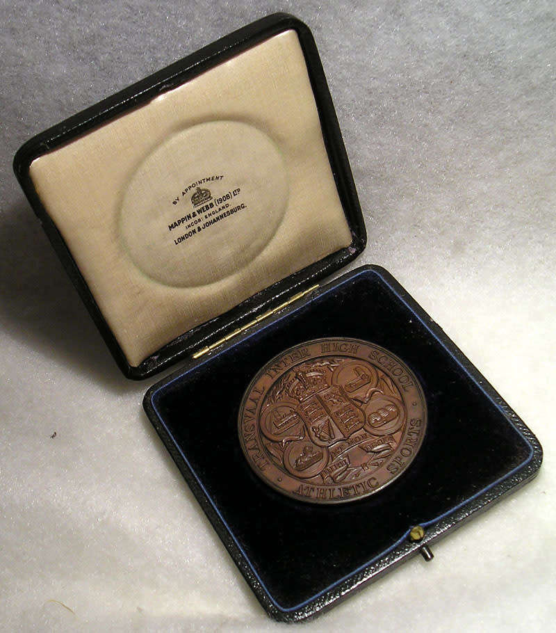 Transvaal: 1911 Inter High School Athletic Sports Large Cased Award Medal