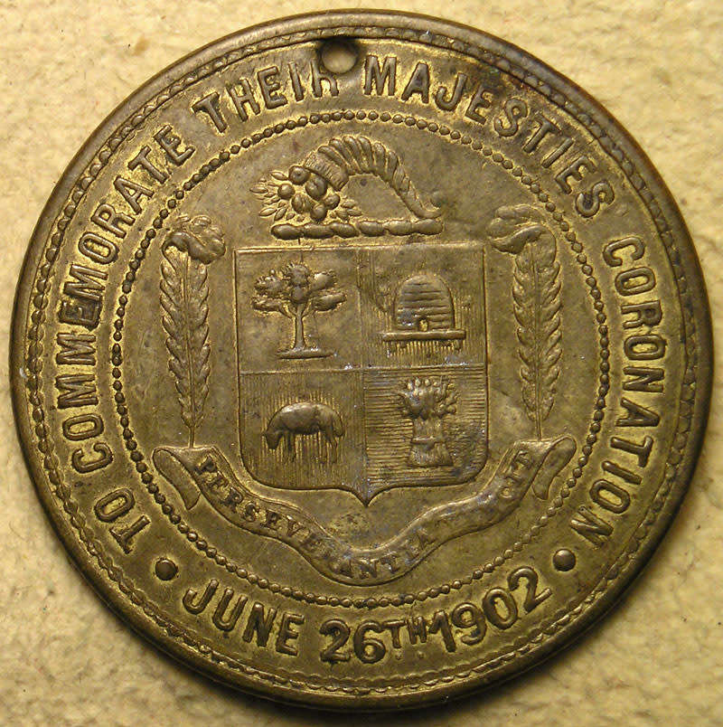 Cradock: 1902 Coronation of King Edward VII and Queen Alexandra Medal Gilded Copper Metal Shell.