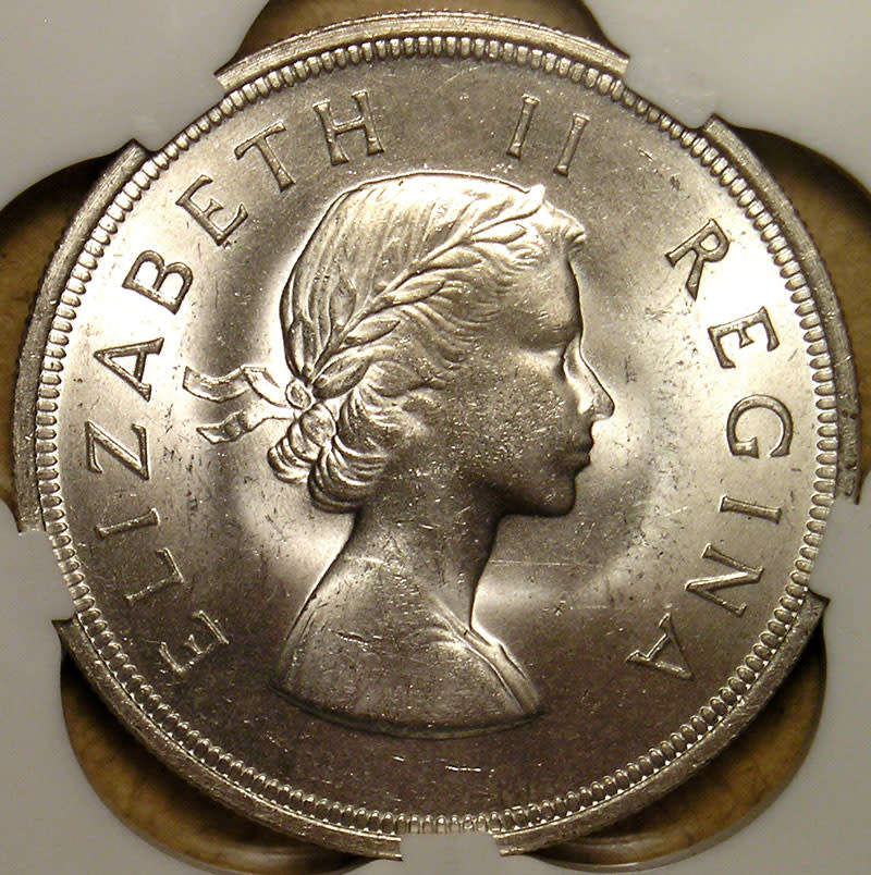 1955 Queen Elizabeth II Silver 5 Shillings * SANGS UNC Details *
