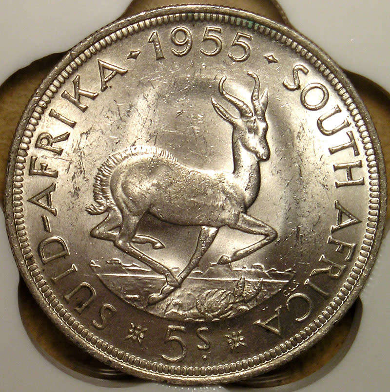 1955 Queen Elizabeth II Silver 5 Shillings * SANGS UNC Details *