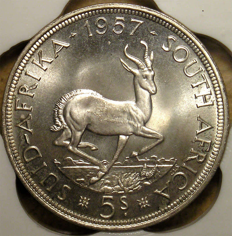 1957 Queen Elizabeth II Silver 5 Shillings * SANGS SS 65 *