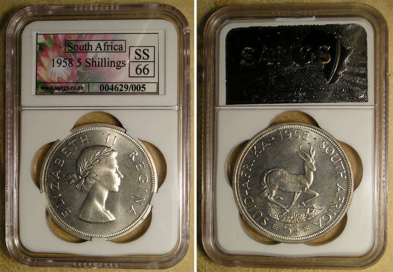 1958 Queen Elizabeth II Silver 5 Shillings * SANGS SS 66 *