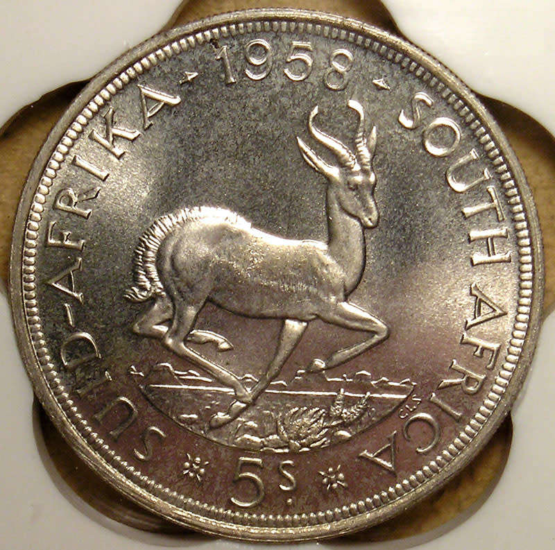 1958 Queen Elizabeth II Silver 5 Shillings * SANGS SS 66 *