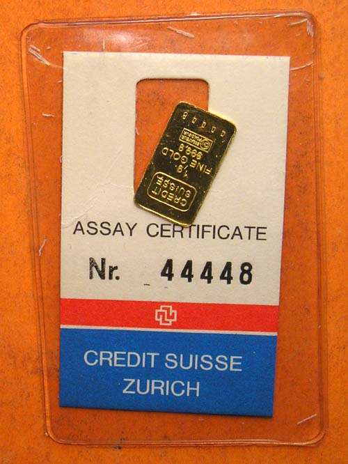 Switzerland: 1980 Tiny One Gram (1 gm) Encapsulated Bar of Pure Gold