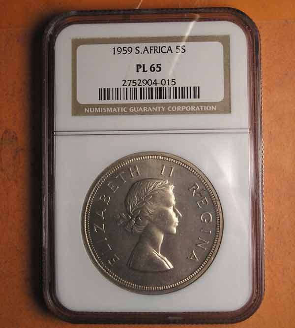 Union: 1959 Elizabeth II Proof-Like (SS) 5 Shillings * NGC PL-65 * SCARCE *