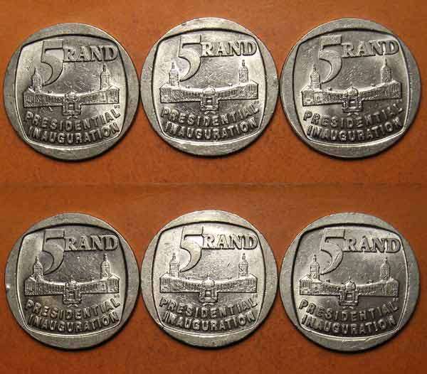 Mandela Six (x6) 1994 Inauguration  5 Rand * Bid per Coin to Take All Six*