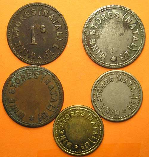 Five (x5) Glencoe Mine Store (Natal) Metal Tokens